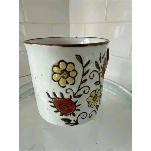 Vintage Stoneware Yellow & Orange Flowers Coffee Mug Vintage - Picture 11 of 14